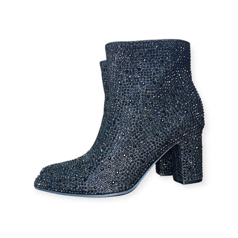 Forever Black Rhinestone Block Chunky Heel Ankle Booty - Women's Size 7.5